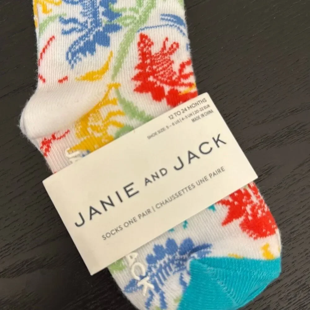Janie and Jack Dinosaur Sock in White Dinosaur Size 12-24 Months